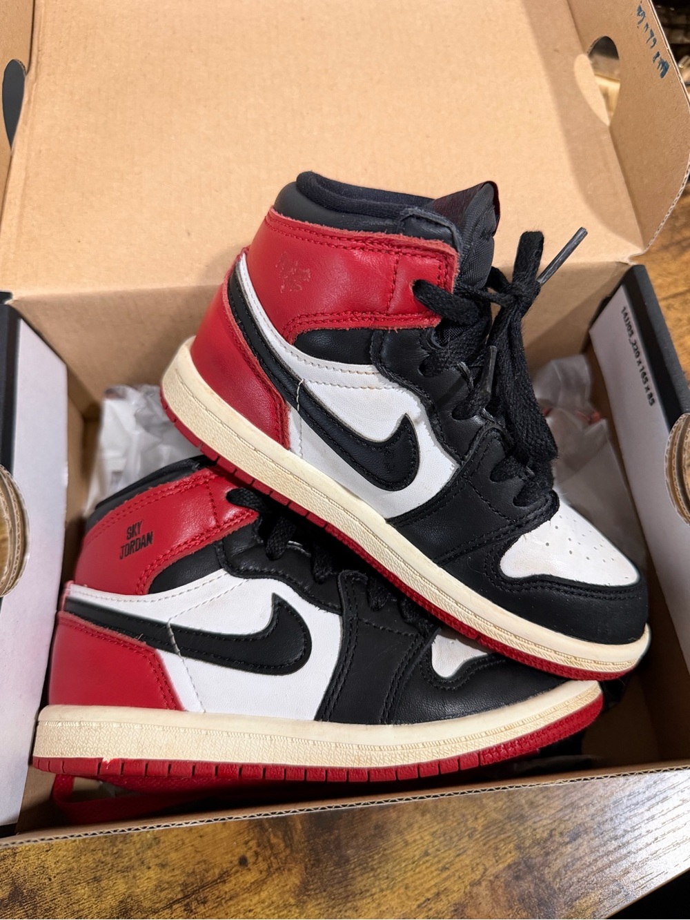 Jordan Kids High-Top Sneakers in Red, Black & White